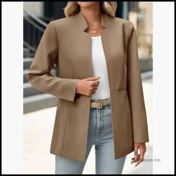 Recycled Polyester Blazer Notch Collar Long Sleeve Business Casual Jacket - Picture 2 of 7